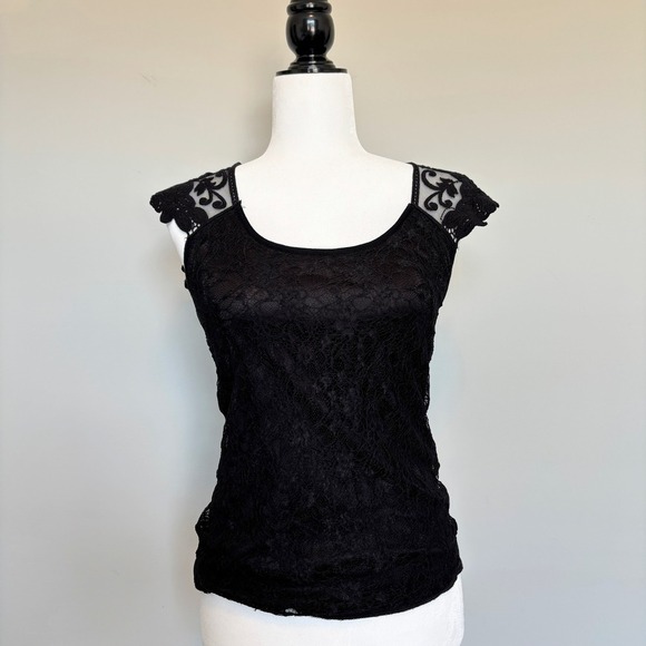 Costa Blanca Size Medium Lace Top Sheer Black Dark Romantic Whimsigoth Feminine - Picture 1 of 10